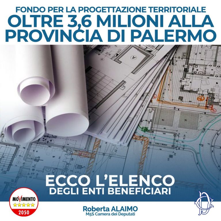 Fondo per la progettazione territoriale: alla Provincia di Palermo oltre 3,6 milioni di euro, manca Bagheria