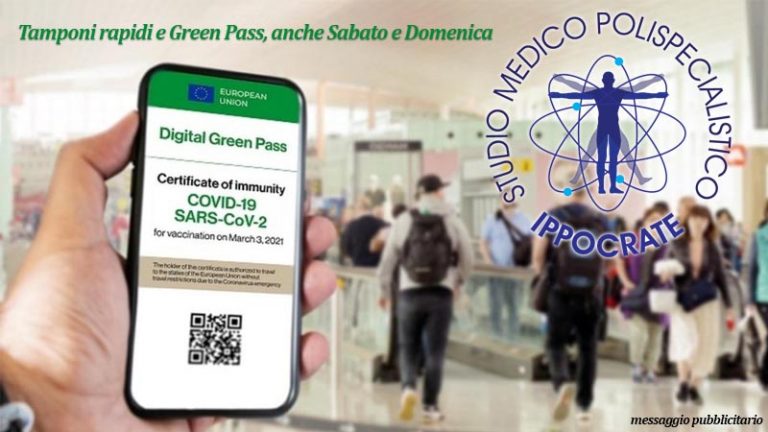 COVID-19: al Centro IPPOCRATE tamponi rapidi e green pass.